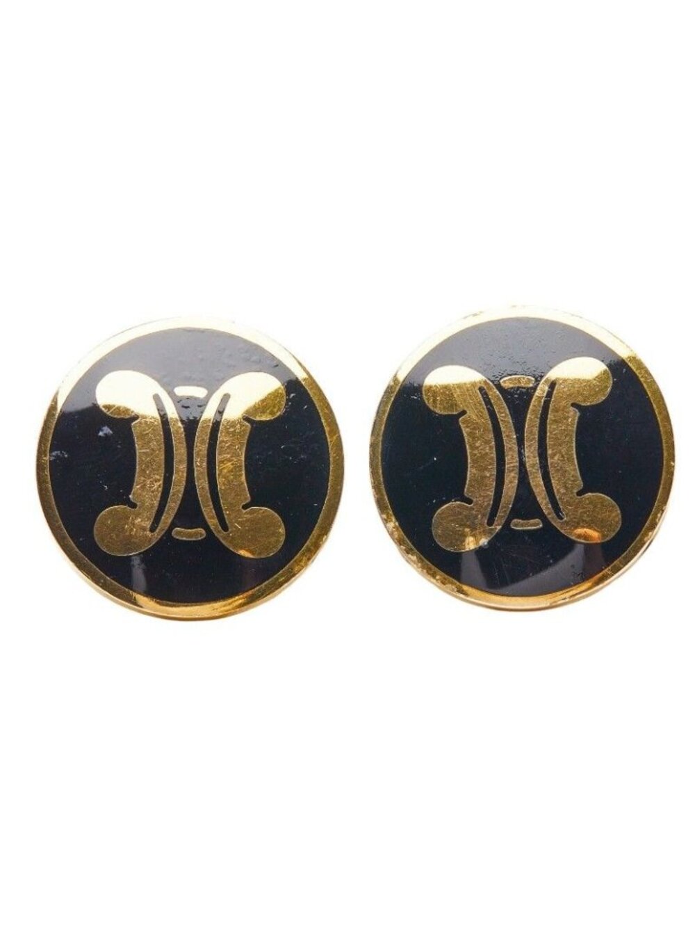 Celine Macadam Earrings Gold Black Plated Enamel 1 - Picture 2 of 5